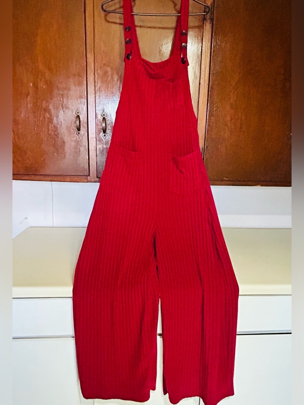 HALARA Red Ribbed Wide-Leg Jumpsuit - Picture 2 of 9